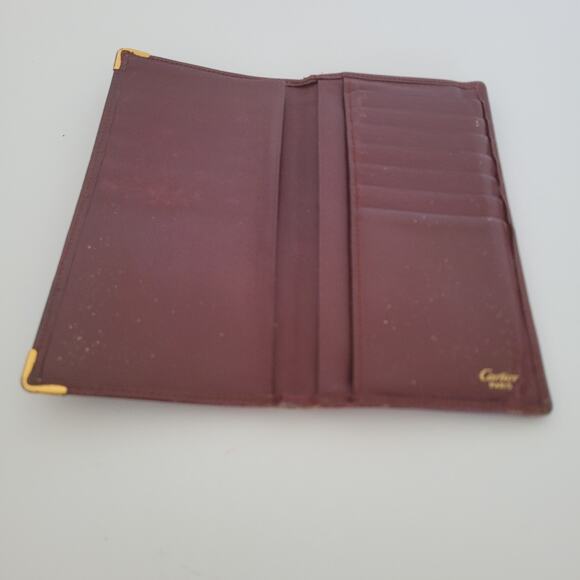 Cartier Vintage Bifold Leather Bordeaux Red Wallet Large Credit Card Checkbook - Picture 3 of 10